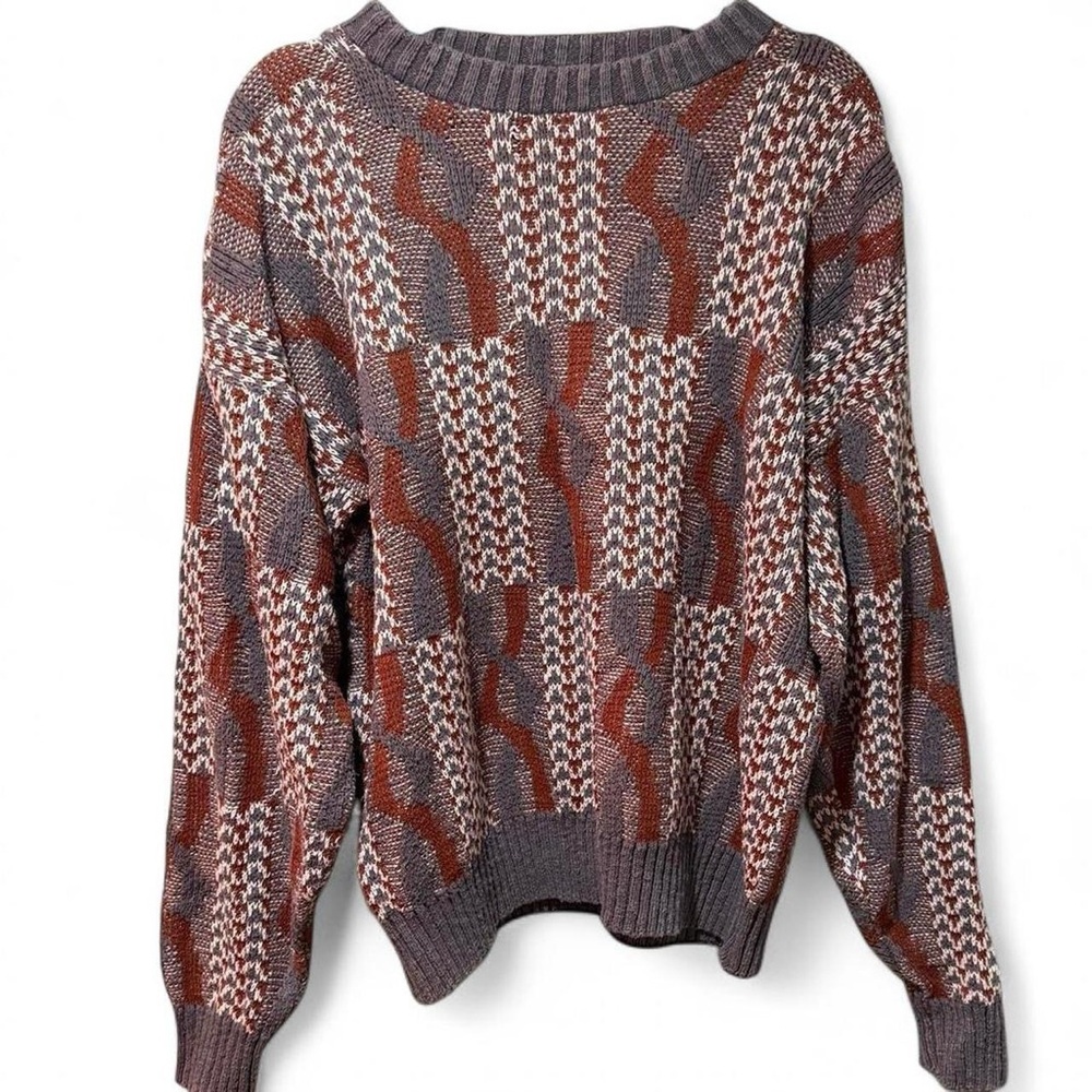 Heavy grey & brown vintage 80s patterned sweater